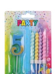 Svíčka číslo 5 + 4ks svíček, modrá
