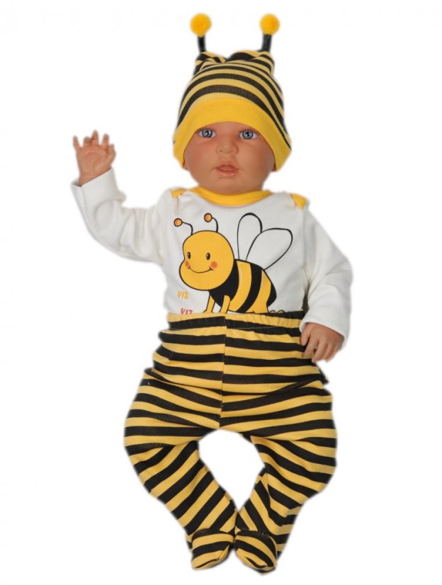set 3 piese pentru bebeluși-body-panataloni cu boteșei-căciulă ALBINUȚA