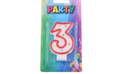 Sviečka narodeninová číslica 3, červená, 4 x 6 cm