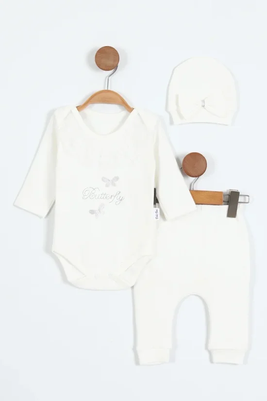 Completo 3 pezzi Butterfly – body, pantaloni e cappellino