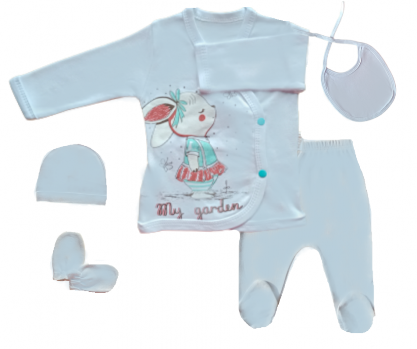 Set 5 piese haine pentru bebelusi alb Iepuras 56