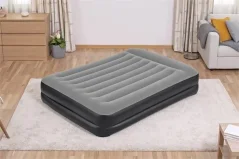 Dvoulůžková nafukovací matrace s elektrickou pumpou a polštářem černo-šedá 203 × 152 × 46 cm