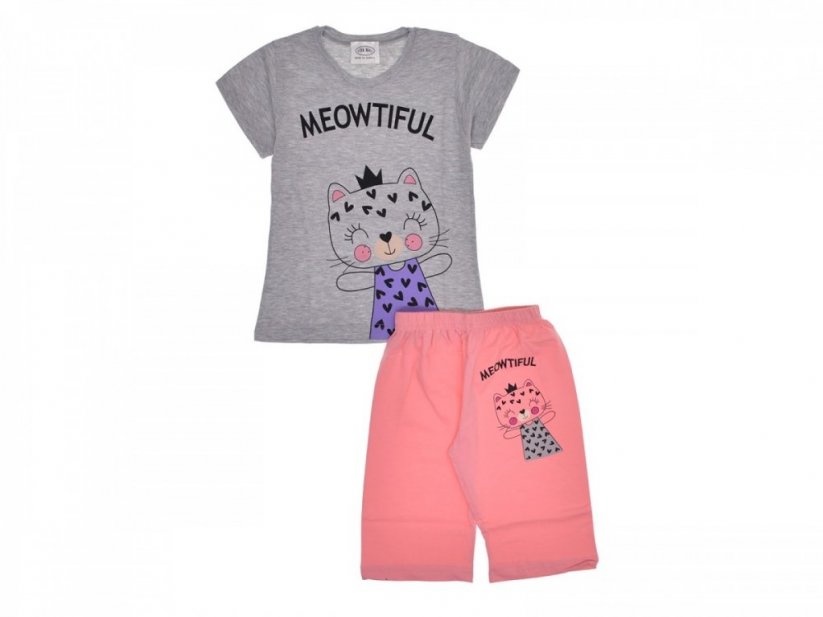 Dívčí pyžamo s krátkým rukávem a kraťasy Meowtiful | šedá