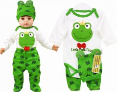 set 3 piese pentru bebeluși-body-panataloni cu boteșei și căciulă Broscuța