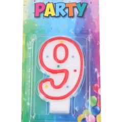 Sviečka narodeninová číslica 9, červená, 4 x 6 cm