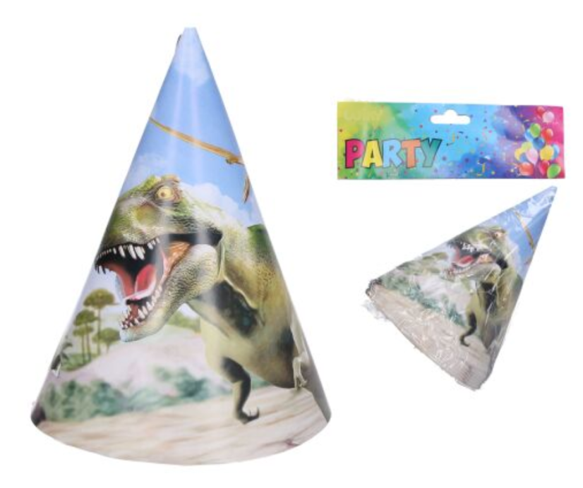 Cappellini da festa DINO 15 cm, 6 pz