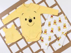 Set haine pentru bebe body, pantaloni, căciulă Winnie the Pooh