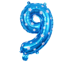 Balónek foliový, číslo 9, modrý s hvězdičkami, 78 x 50 cm