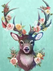 Diamantová malba 5D Jelen s květinami 30 × 40 cm