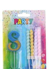 Svíčka číslo 8 + 4ks svíček, modrá