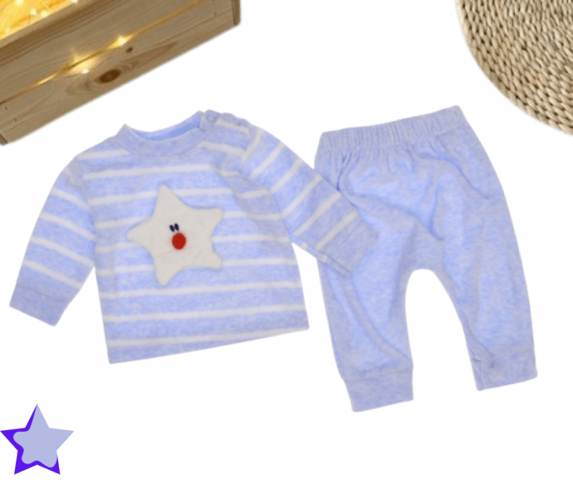 Sametová kojenecká tepláková souprava Hvězdička  | modrá