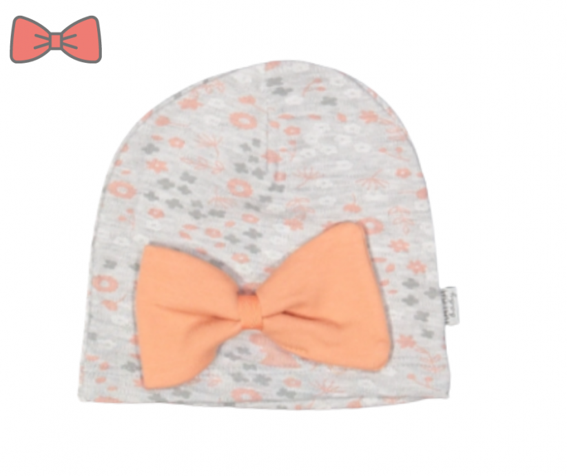 Dievčenská čiapka s mašličkou šedá/oranžová 48