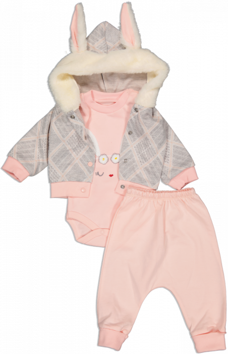 Set 3 piese hanorac, pantaloni, body Bunny