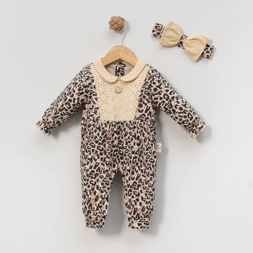 2-dílná dětská dívčí souprava Leopard – overal a čelenka