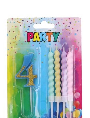 Svíčka číslo 4 + 4ks svíček, modrá