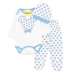 set 3 piese pentru bebeluși-body-panataloni cu boteșei-căciulă Mickey